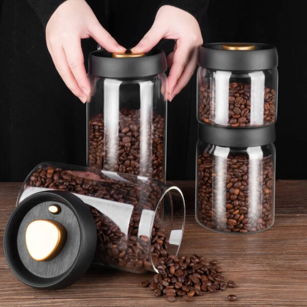 Black Vacuum Sealed Coffee Bean & Food Storage Jar Set 5