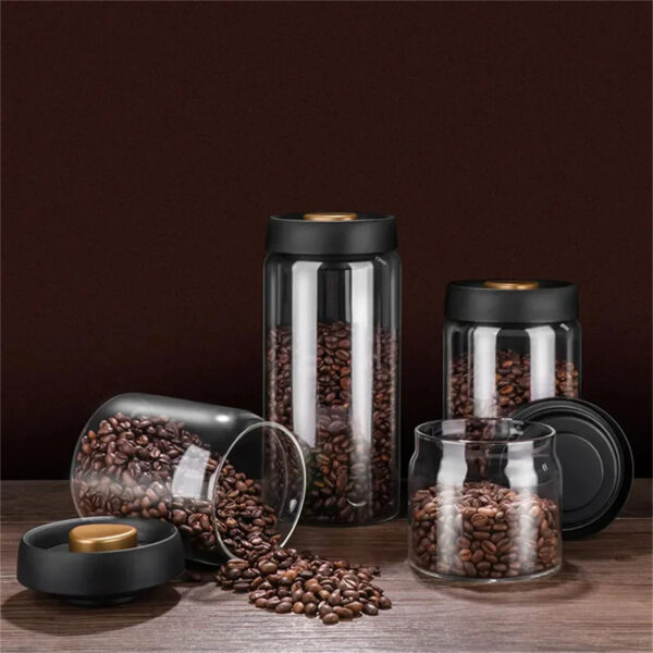 Black Vacuum Sealed Coffee Bean & Food Storage Jar Set 2